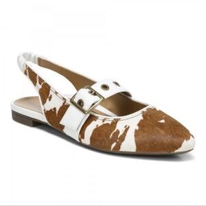 VIONIC Elana White & brown cow print pony hair kitten heel buckle sling back